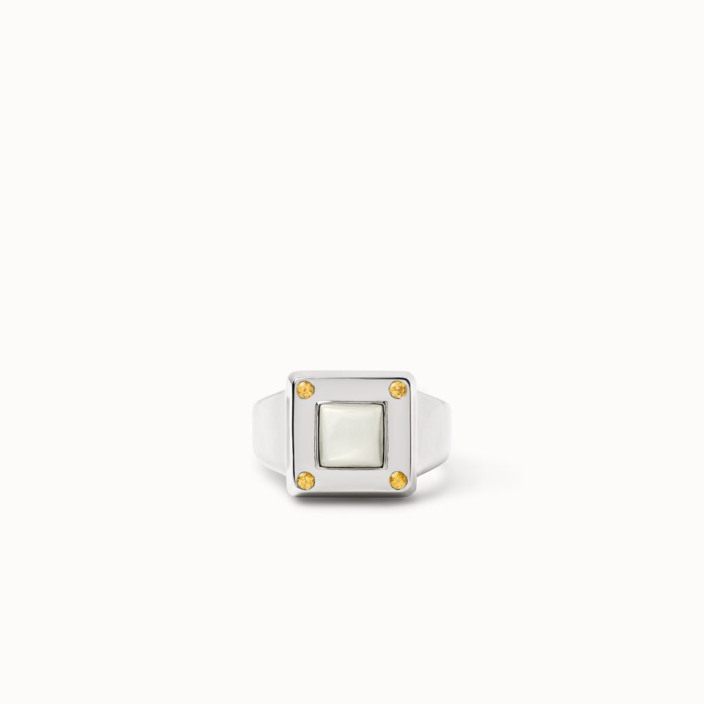 Genta Ring, Grey Palladium-Gold, Mother-Of-Pearl & Yellow Sapphires