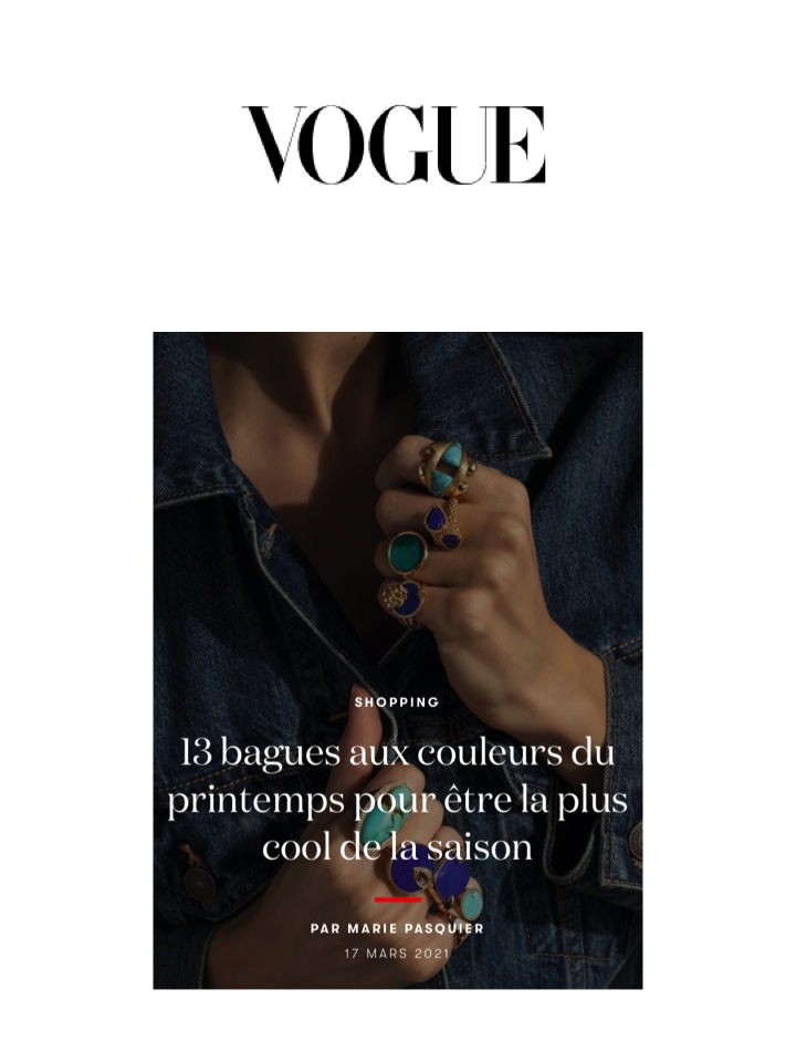 Vogue web 17 mars 21 joaillerie Marie Pasquier 13 bagues aux couleurs du printemps pour être la plus cool de la saison AD.ORNEM